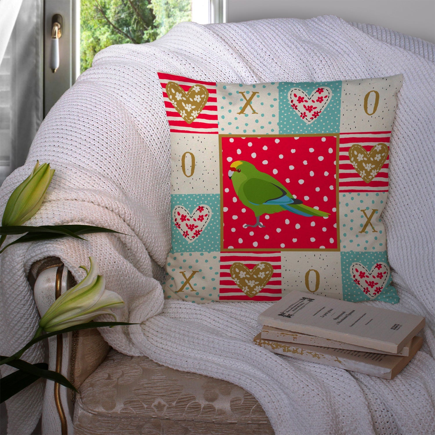 New Zealand Parakeet Love Decorative Throw Pillow 14x14 Indoor Outdoor Accent Cushion, Fabric Cover with Insert for Sofa, Bed, Porch & Living Room