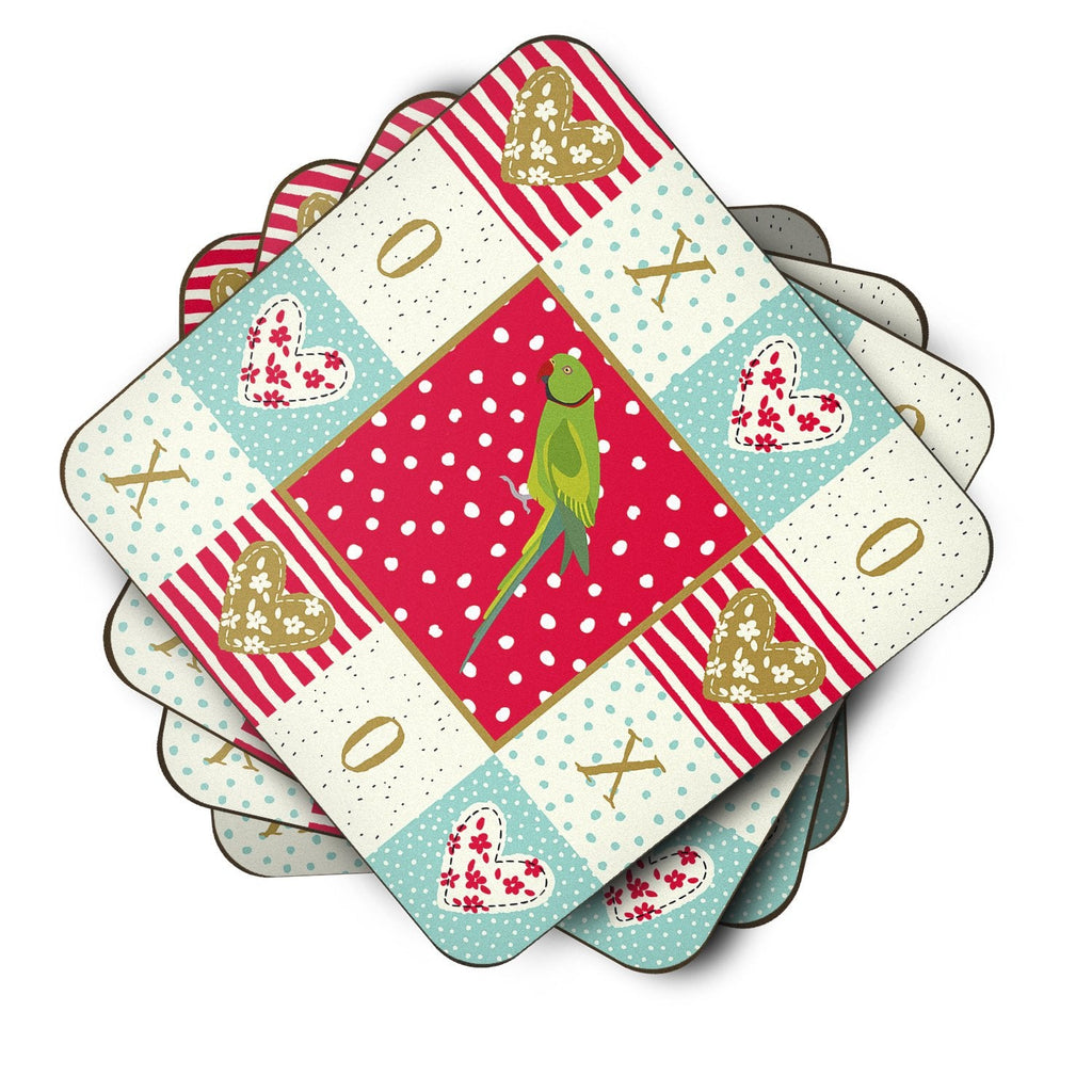 Ring-Necked Parakeet Love Foam Coasters Set of 4 Cup Coasters for Indoor Outdoor, Tabletop Protection, Anti Slip, Mouse pad Material