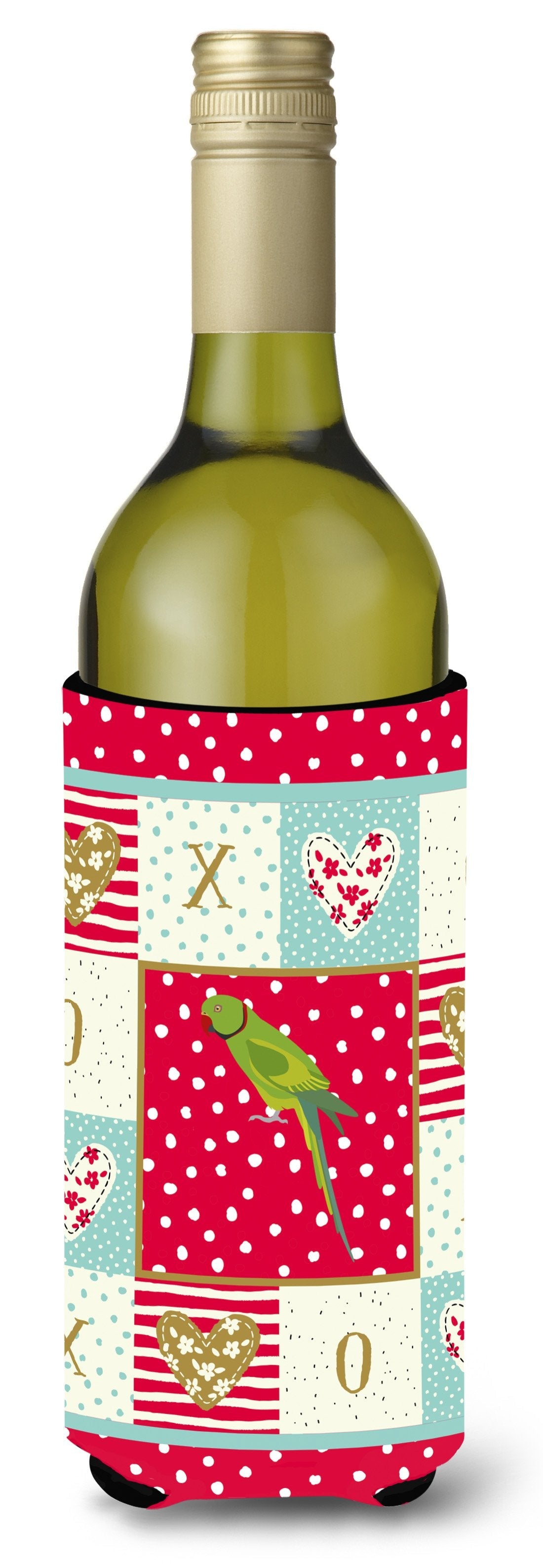 Ring-Necked Parakeet Love Wine Bottle Hugger Gift Sleeve for Standard 750 ml Bottles, Insulated Reusable Also Fits Mini Shot & Pint Bottles