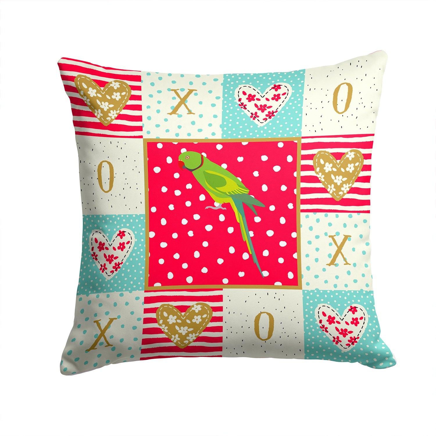 Ring-Necked Parakeet Love Decorative Throw Pillow 14x14 Indoor Outdoor Accent Cushion, Fabric Cover with Insert for Sofa, Bed, Porch & Living Room