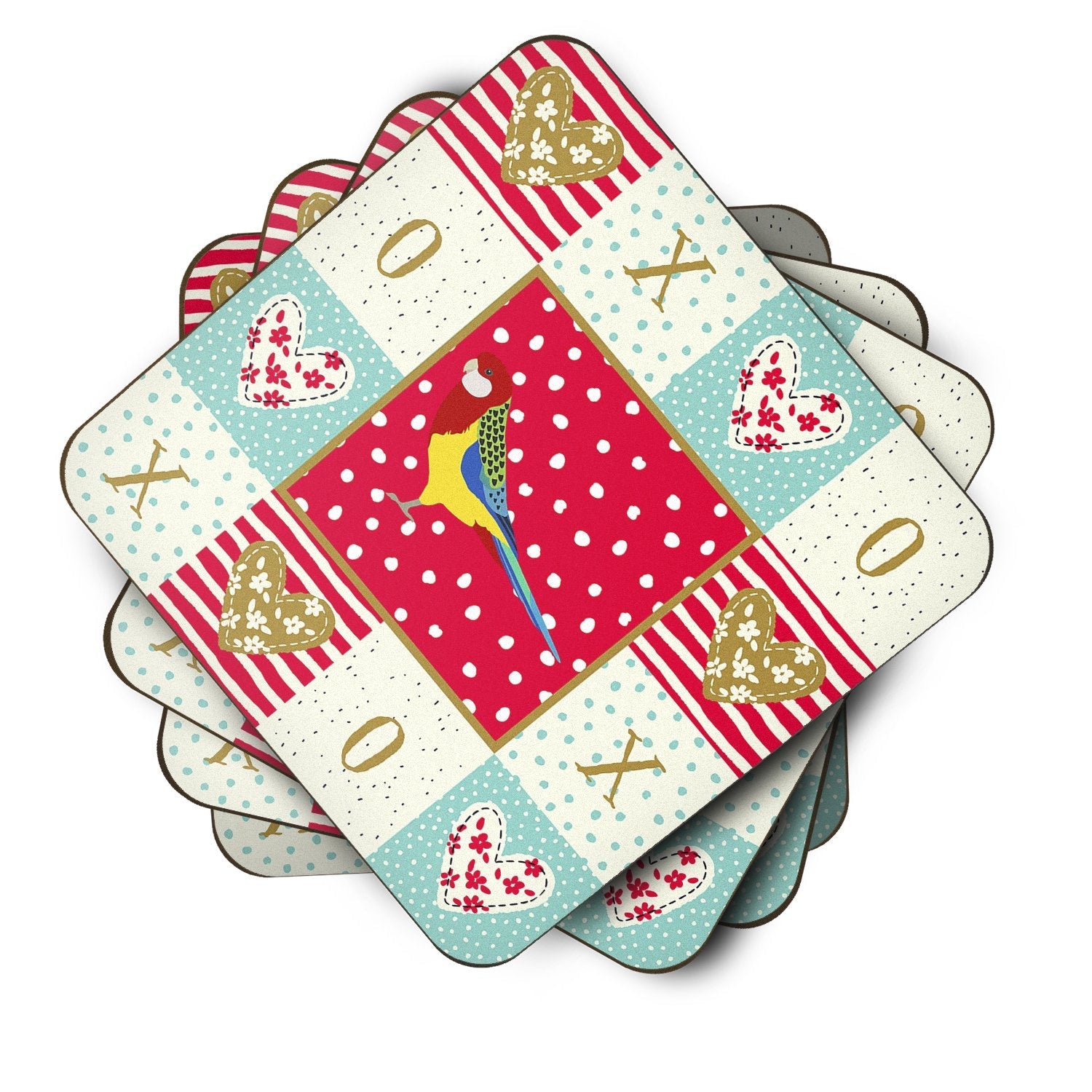 Rosella Love Foam Coasters Set of 4 Cup Coasters for Indoor Outdoor, Tabletop Protection, Anti Slip, Mouse pad Material