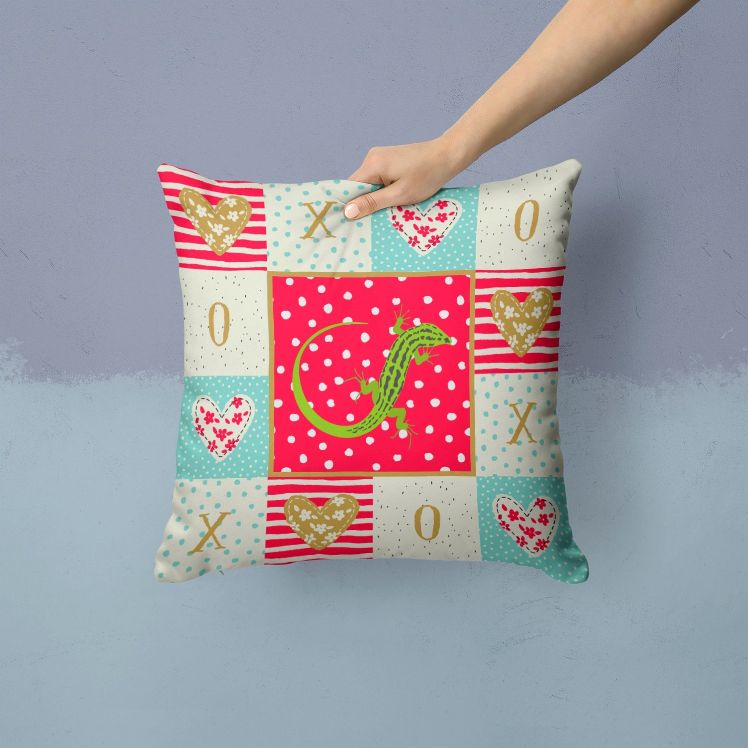 Lizard Decorative Throw Pillow 14x14 Indoor Outdoor Accent Cushion, Fabric Cover with Insert for Sofa, Bed, Porch & Living Room