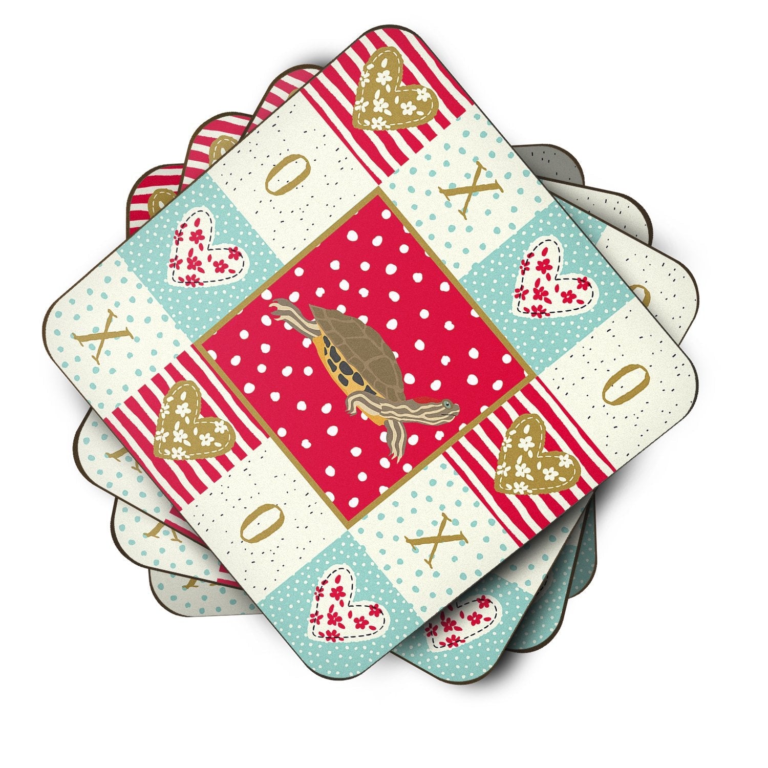 Pond Slider Turtle Foam Coasters Set of 4 Cup Coasters for Indoor Outdoor, Tabletop Protection, Anti Slip, Mouse pad Material