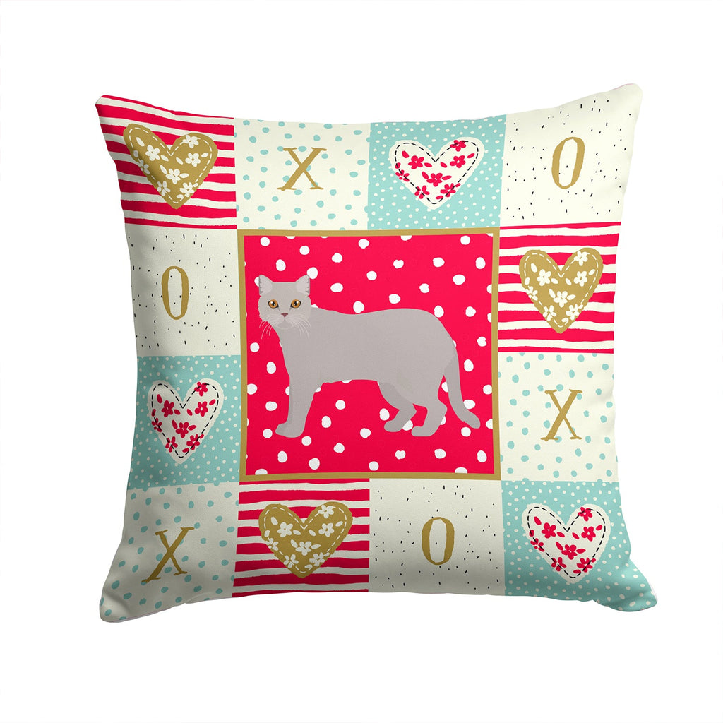 British Semi Longhair Cat Love Decorative Throw Pillow 14x14 Indoor Outdoor Accent Cushion, Fabric Cover with Insert for Sofa, Bed, Porch & Living Room