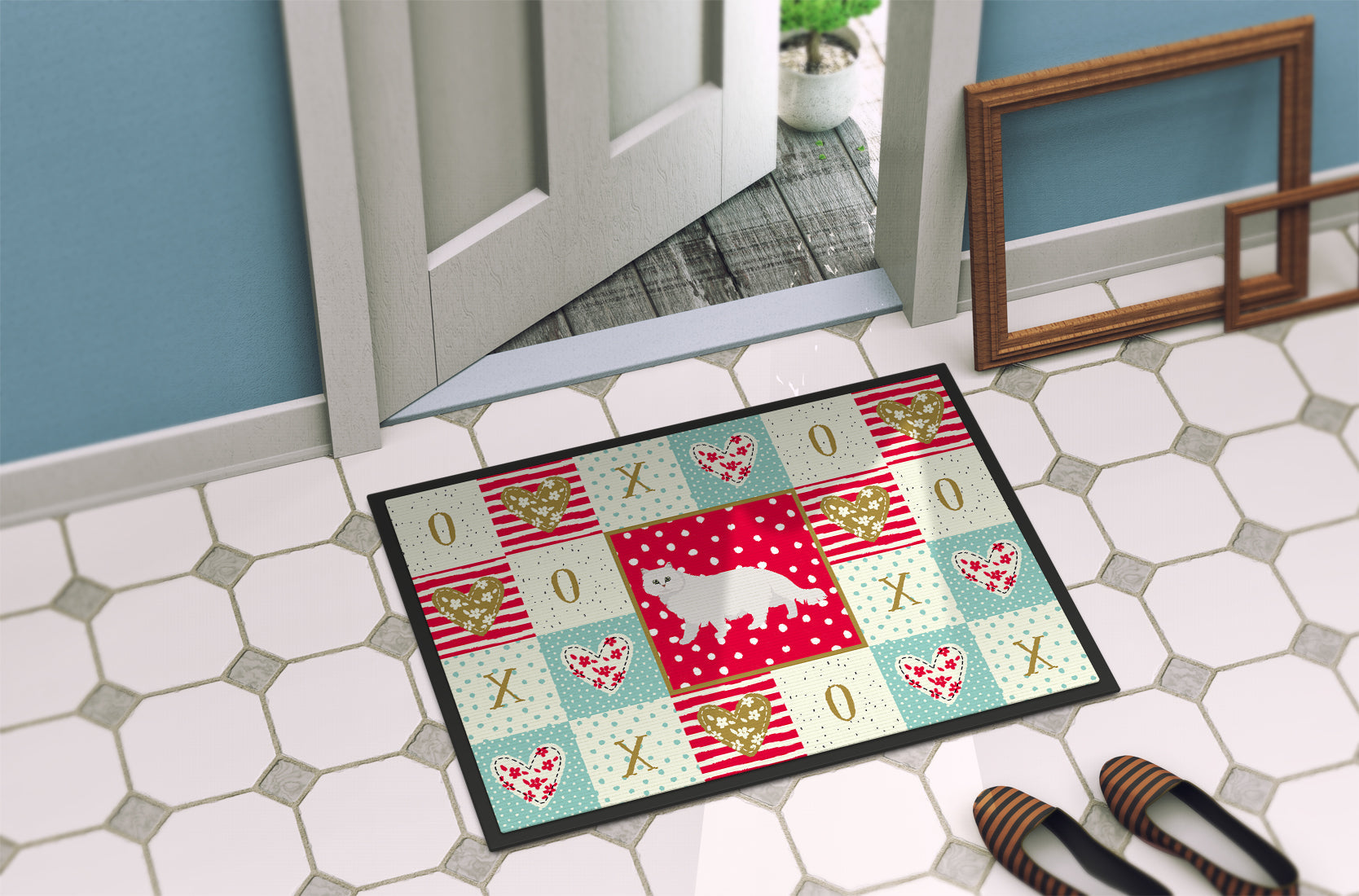 Chinchilla Persian Longhair Cat Love Doormat Indoor Outdoor 18H X 27W Front Door Mat Rugs for Entryway, Non Slip Washable