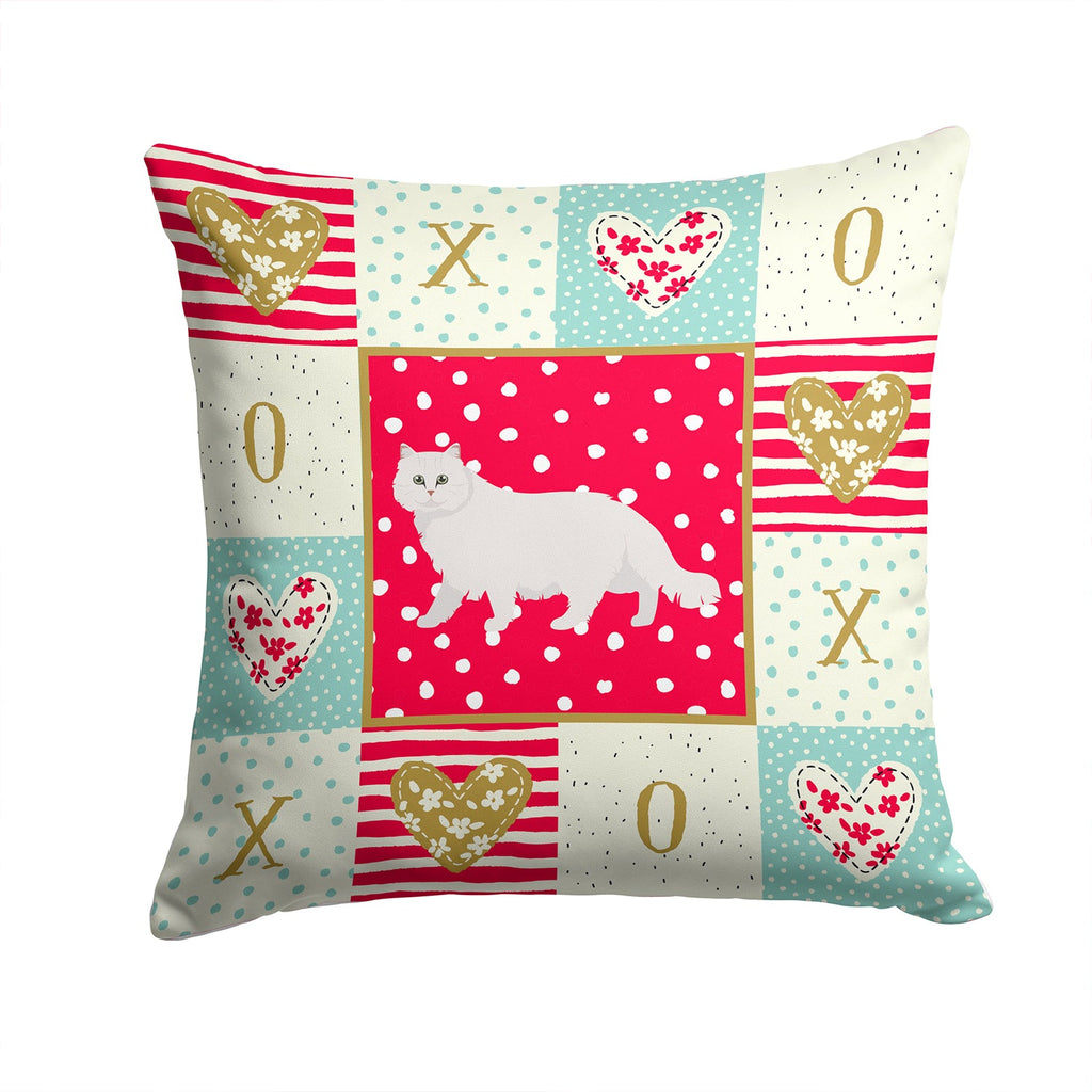Chinchilla Persian Longhair Cat Love Decorative Throw Pillow 14x14 Indoor Outdoor Accent Cushion, Fabric Cover with Insert for Sofa, Bed, Porch & Living Room