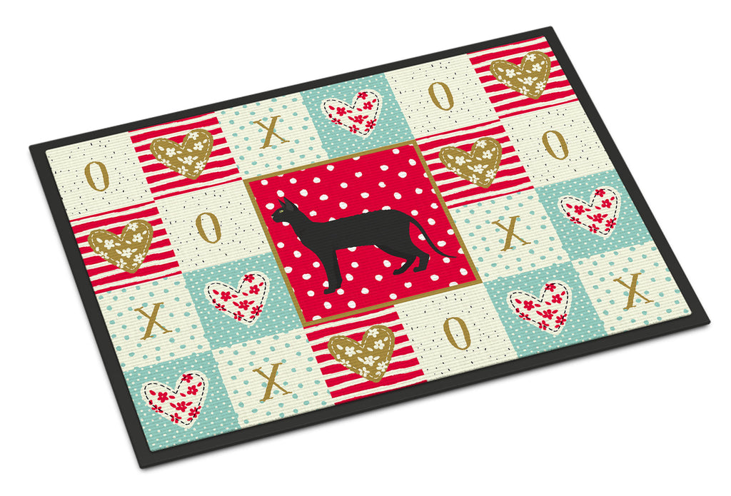 Black Cornish Rex Cat Love Doormat Indoor Outdoor 24H X 36W Front Door Mat Rugs for Entryway, Non Slip Washable Low Pile,