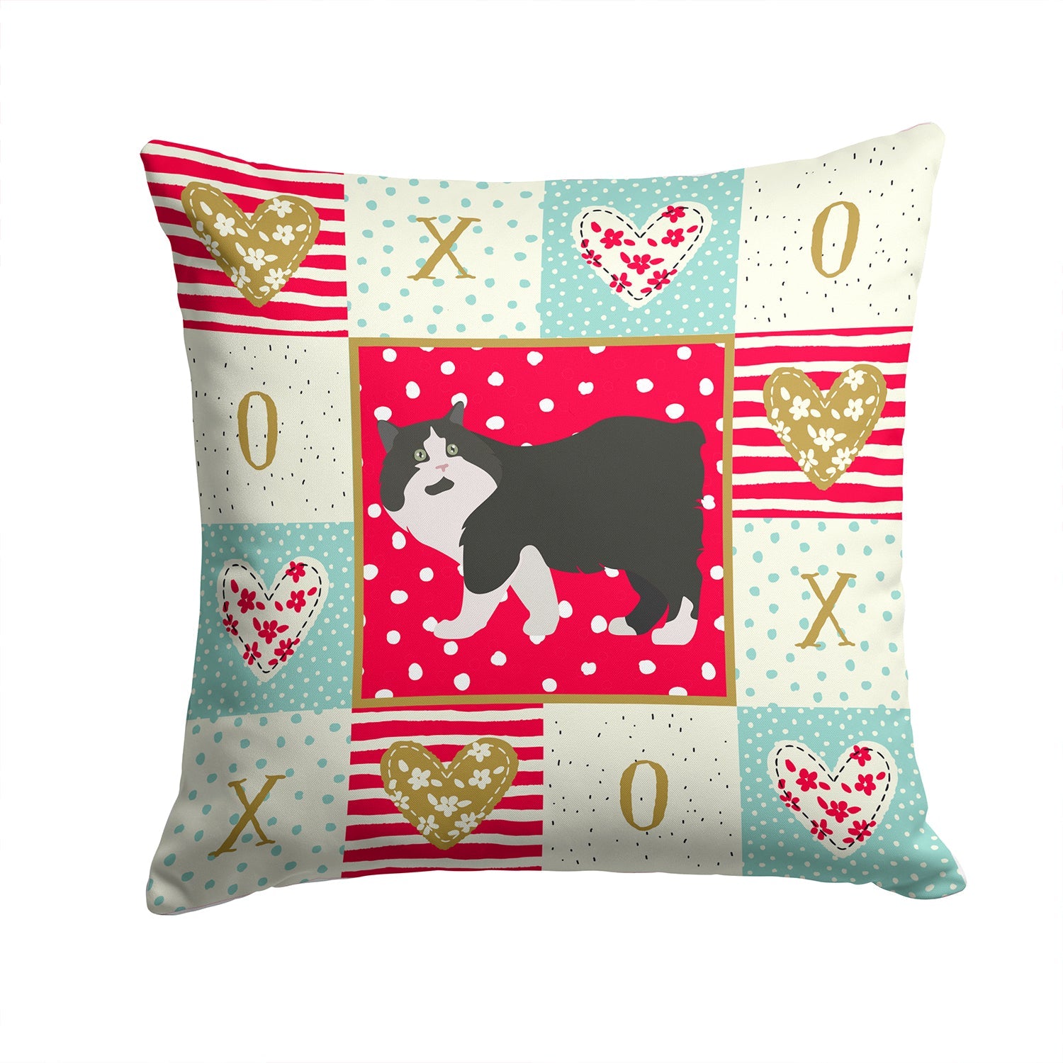 Cymric Cat Love Decorative Throw Pillow 14x14 Indoor Outdoor Accent Cushion, Fabric Cover with Insert for Sofa, Bed, Porch & Living Room