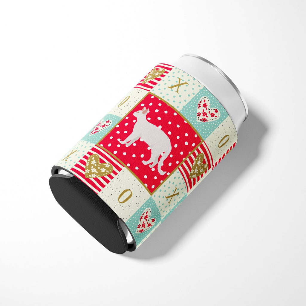 White Devon Rex Cat Love Can or Bottle Hugger Cooler Sleeve for Standard 12 oz Cans, Insulated Foam Beer & Soda Can Hugger Reusable