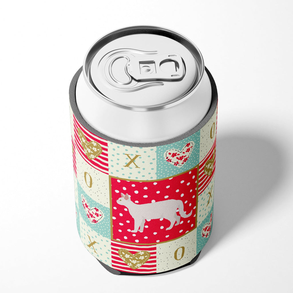 White Devon Rex Cat Love Can or Bottle Hugger Cooler Sleeve for Standard 12 oz Cans, Insulated Foam Beer & Soda Can Hugger Reusable