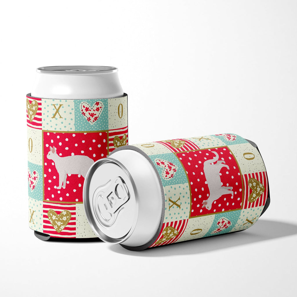 White Devon Rex Cat Love Can or Bottle Hugger Cooler Sleeve for Standard 12 oz Cans, Insulated Foam Beer & Soda Can Hugger Reusable