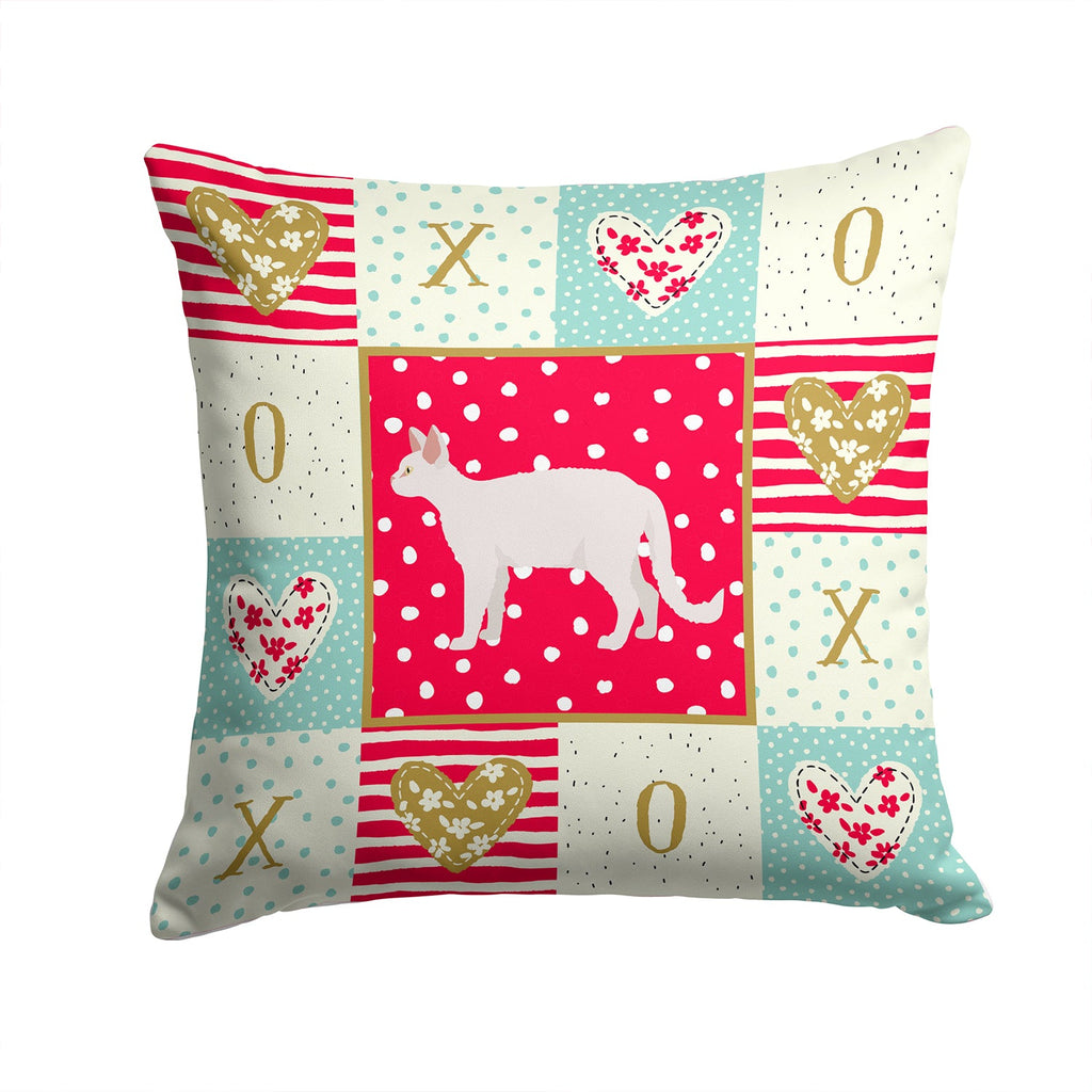 White Devon Rex Cat Love Decorative Throw Pillow 14x14 Indoor Outdoor Accent Cushion, Fabric Cover with Insert for Sofa, Bed, Porch & Living Room