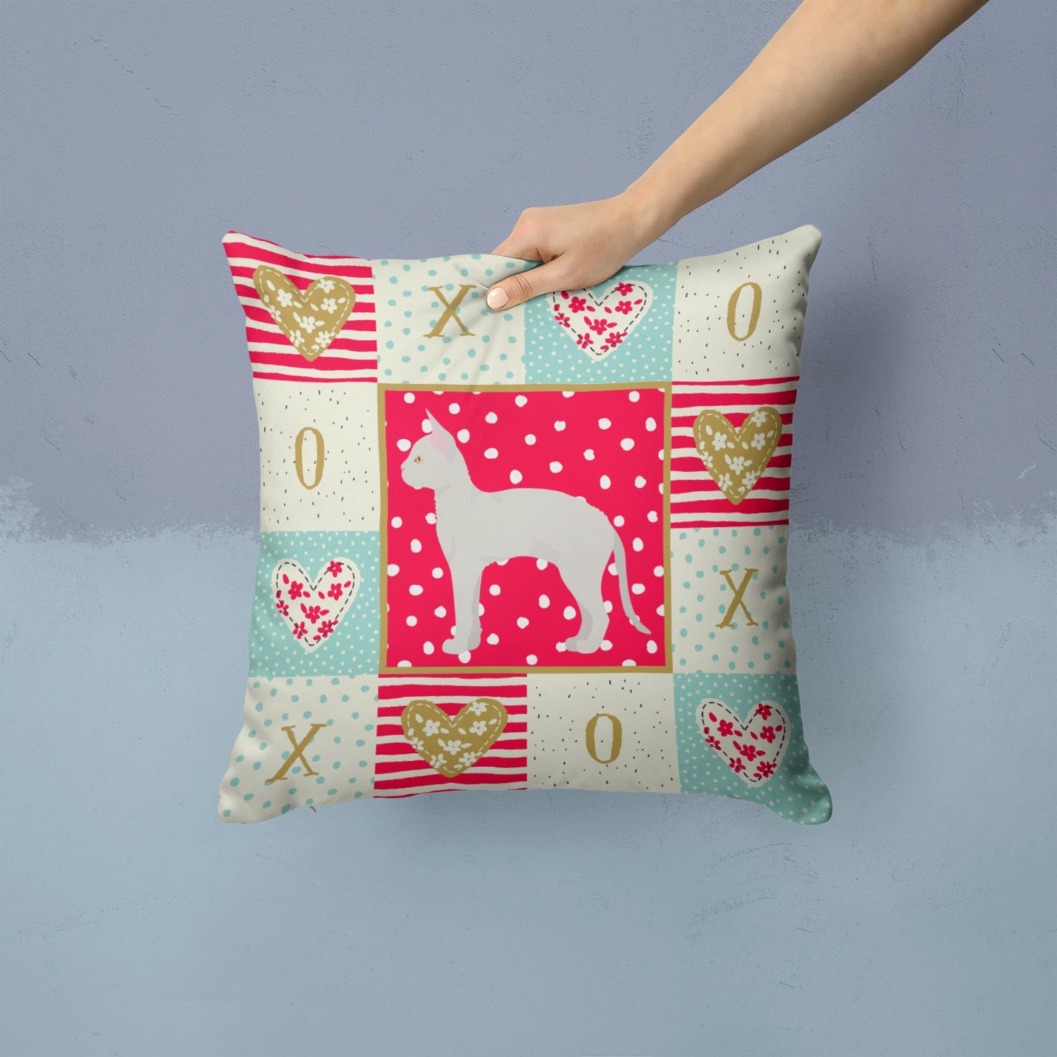 German Rex #3 Cat Love Decorative Throw Pillow 14x14 Indoor Outdoor Accent Cushion, Fabric Cover with Insert for Sofa, Bed, Porch & Living Room