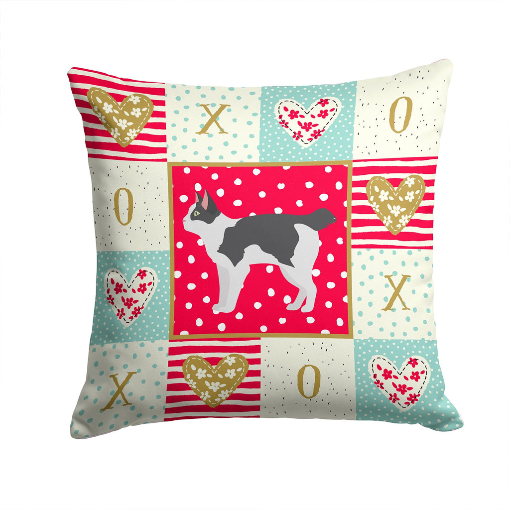 Japanese Bobtail Cat Love Decorative Throw Pillow 14x14 Indoor Outdoor Accent Cushion, Fabric Cover with Insert for Sofa, Bed, Porch & Living Room
