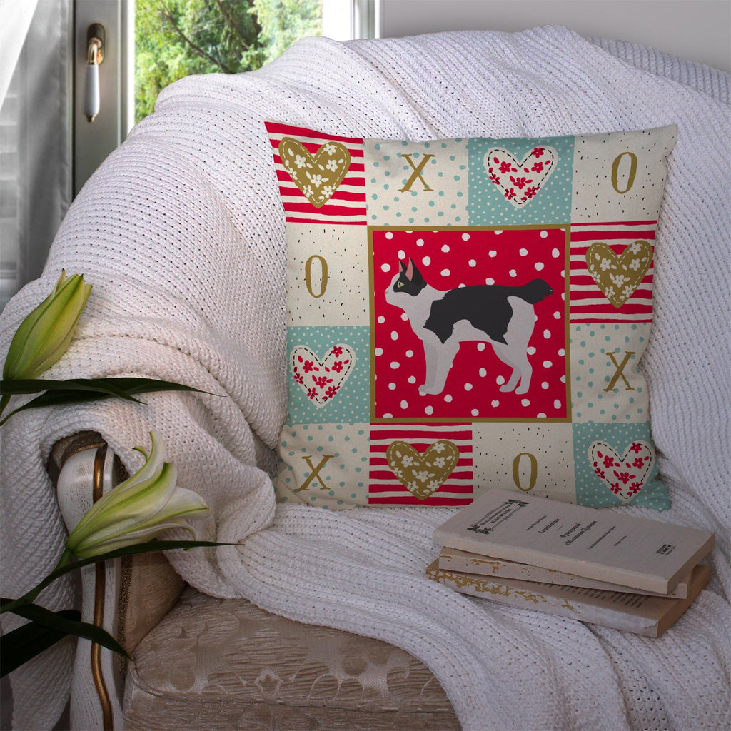 Japanese Bobtail Cat Love Decorative Throw Pillow 14x14 Indoor Outdoor Accent Cushion, Fabric Cover with Insert for Sofa, Bed, Porch & Living Room