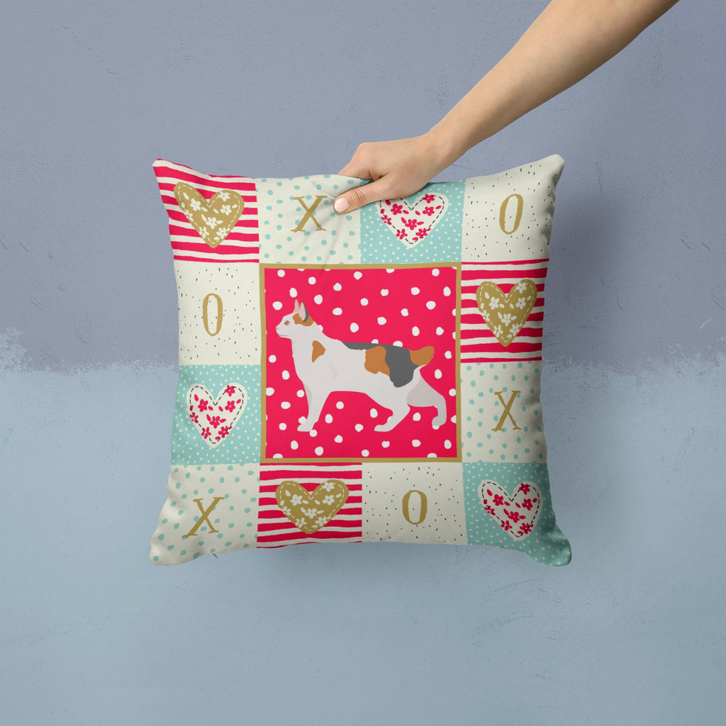 Korean Bobtail Cat Love Decorative Throw Pillow 14x14 Indoor Outdoor Accent Cushion, Fabric Cover with Insert for Sofa, Bed, Porch & Living Room