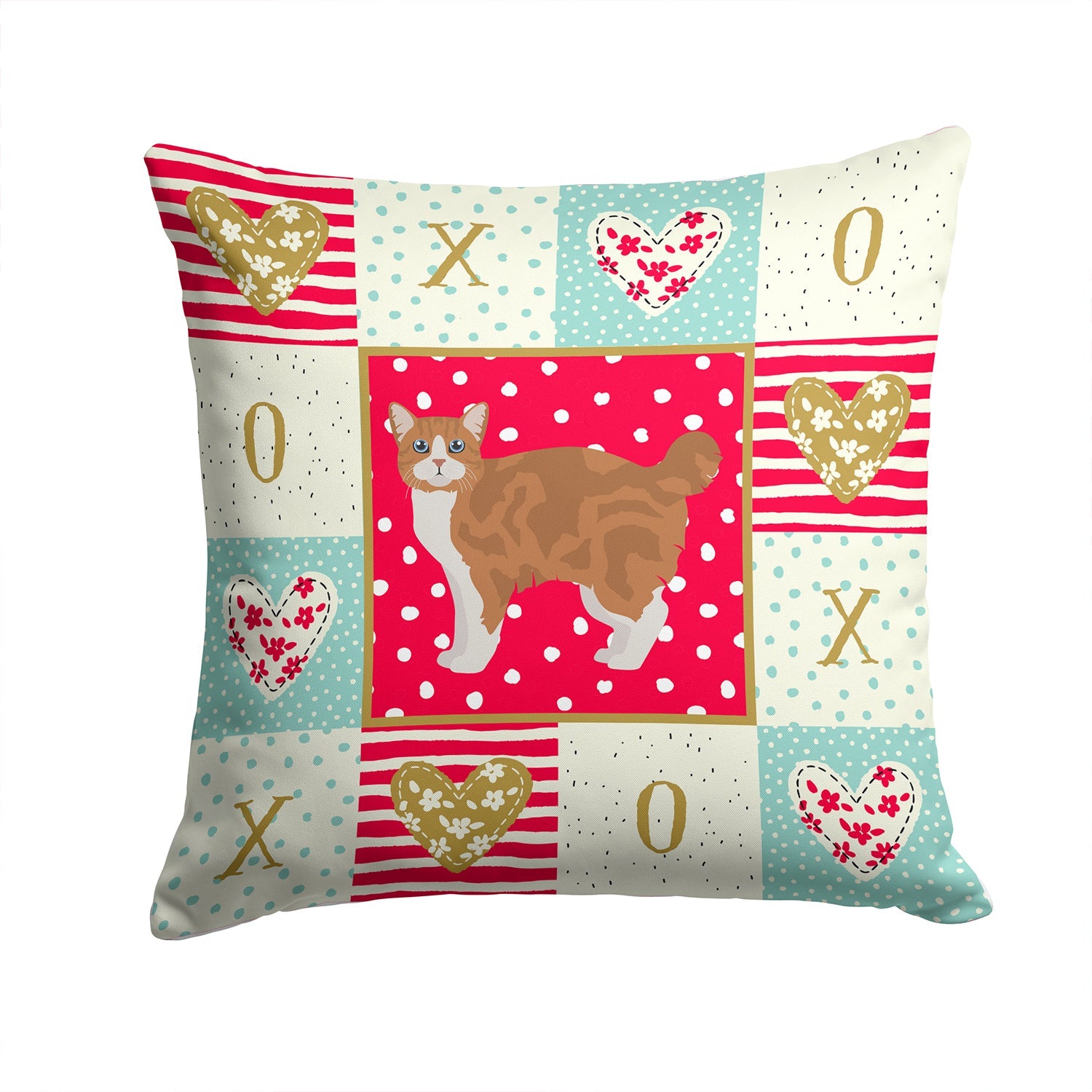 Manx #2 Cat Love Decorative Throw Pillow 14x14 Indoor Outdoor Accent Cushion, Fabric Cover with Insert for Sofa, Bed, Porch & Living Room