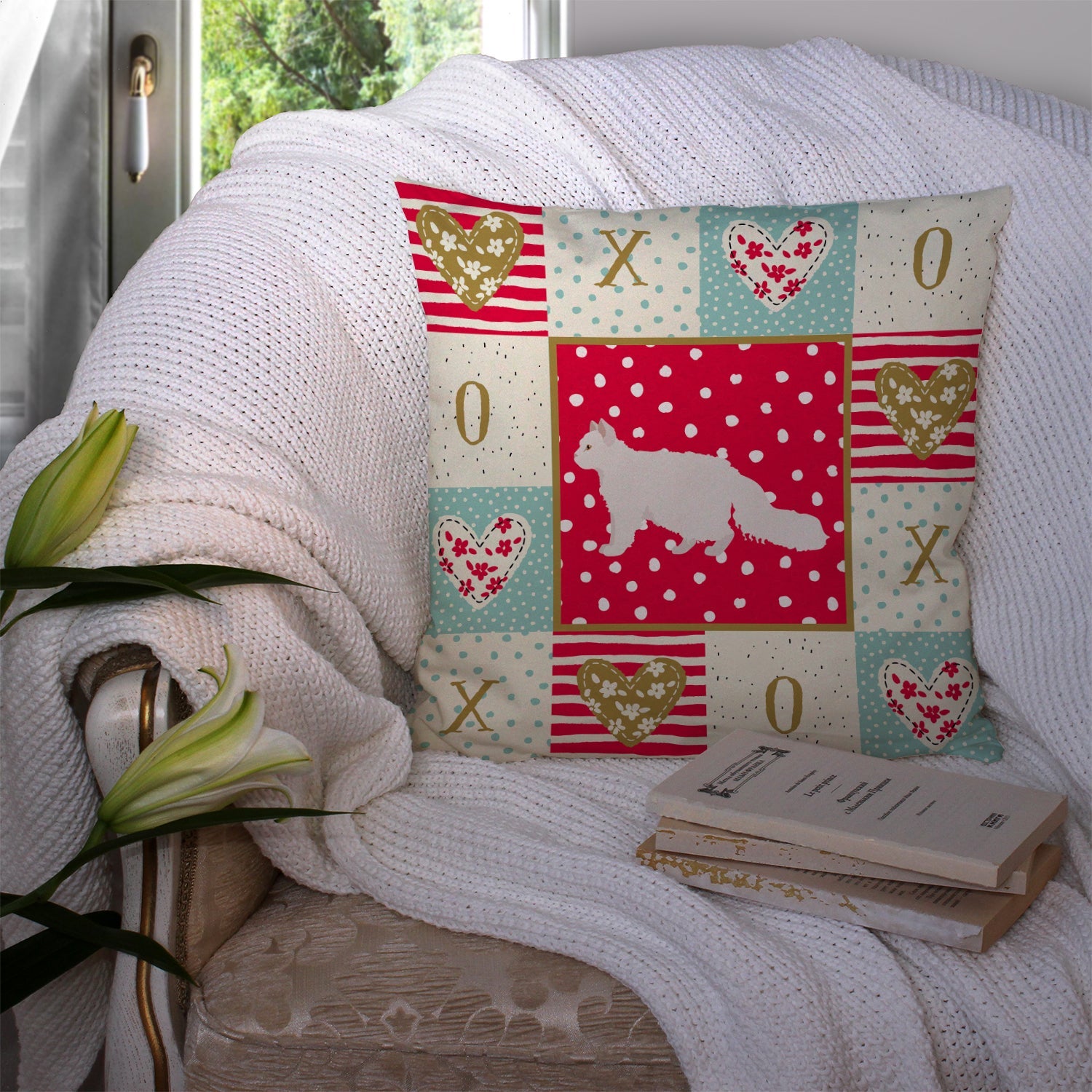 Oregon Rex #2 Cat Love Decorative Throw Pillow 14x14 Indoor Outdoor Accent Cushion, Fabric Cover with Insert for Sofa, Bed, Porch & Living Room