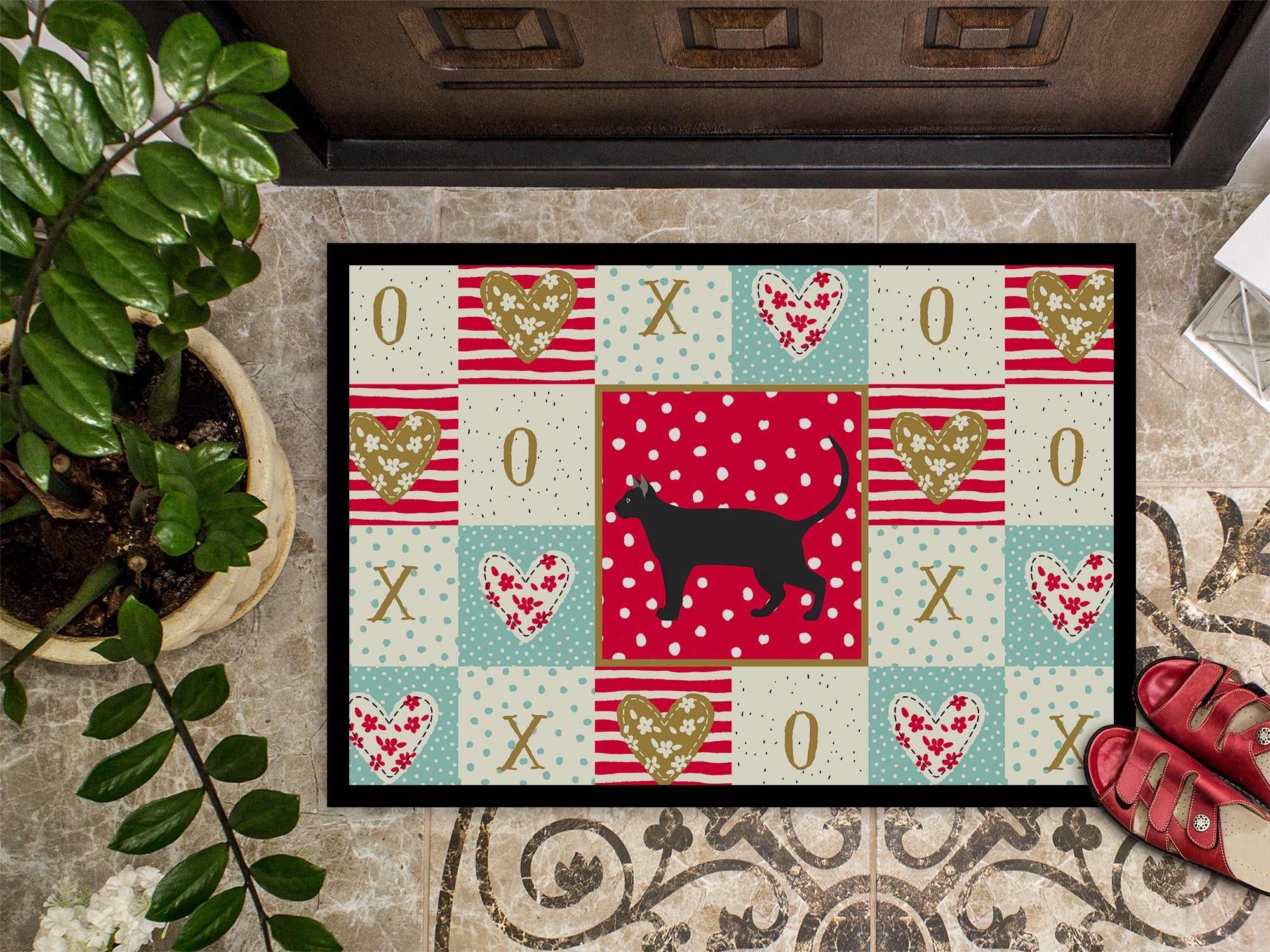 Pantherette Cat Love Doormat Indoor Outdoor 18H X 27W Front Door Mat Rugs for Entryway, Non Slip Washable