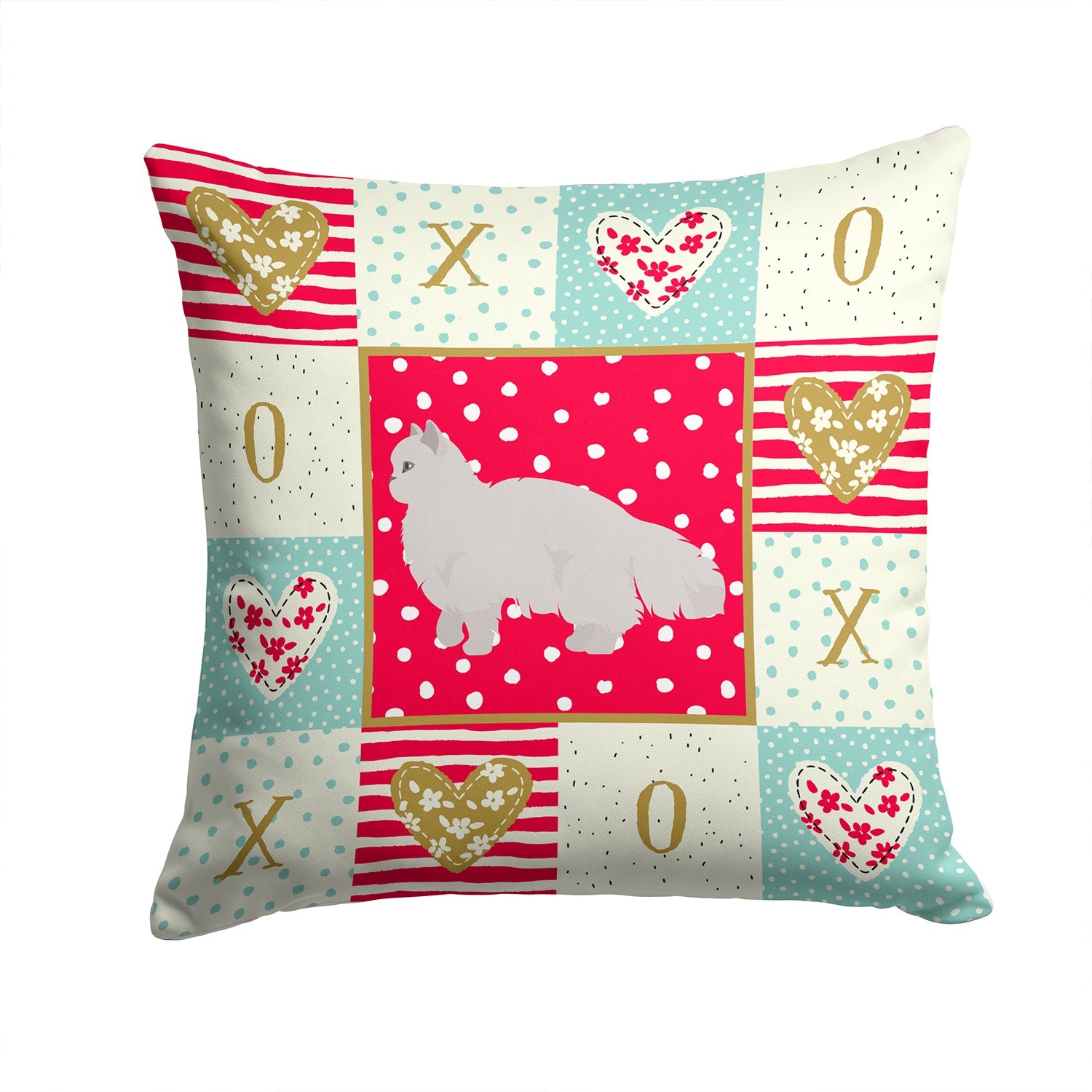 White Persian Traditional Cat Love Decorative Throw Pillow 14x14 Indoor Outdoor Accent Cushion, Fabric Cover with Insert for Sofa, Bed, Porch & Living Room