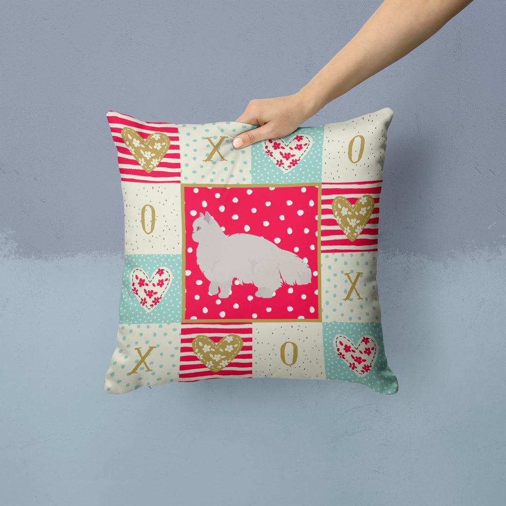 White Persian Traditional Cat Love Decorative Throw Pillow 14x14 Indoor Outdoor Accent Cushion, Fabric Cover with Insert for Sofa, Bed, Porch & Living Room