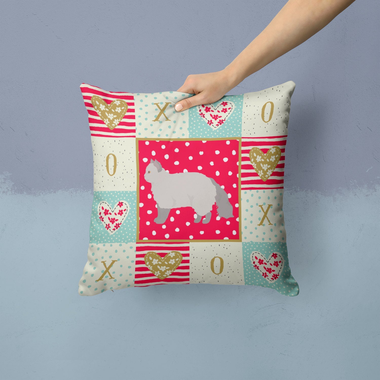 Selkirk Rex #2 Cat Love Decorative Throw Pillow 14x14 Indoor Outdoor Accent Cushion, Fabric Cover with Insert for Sofa, Bed, Porch & Living Room