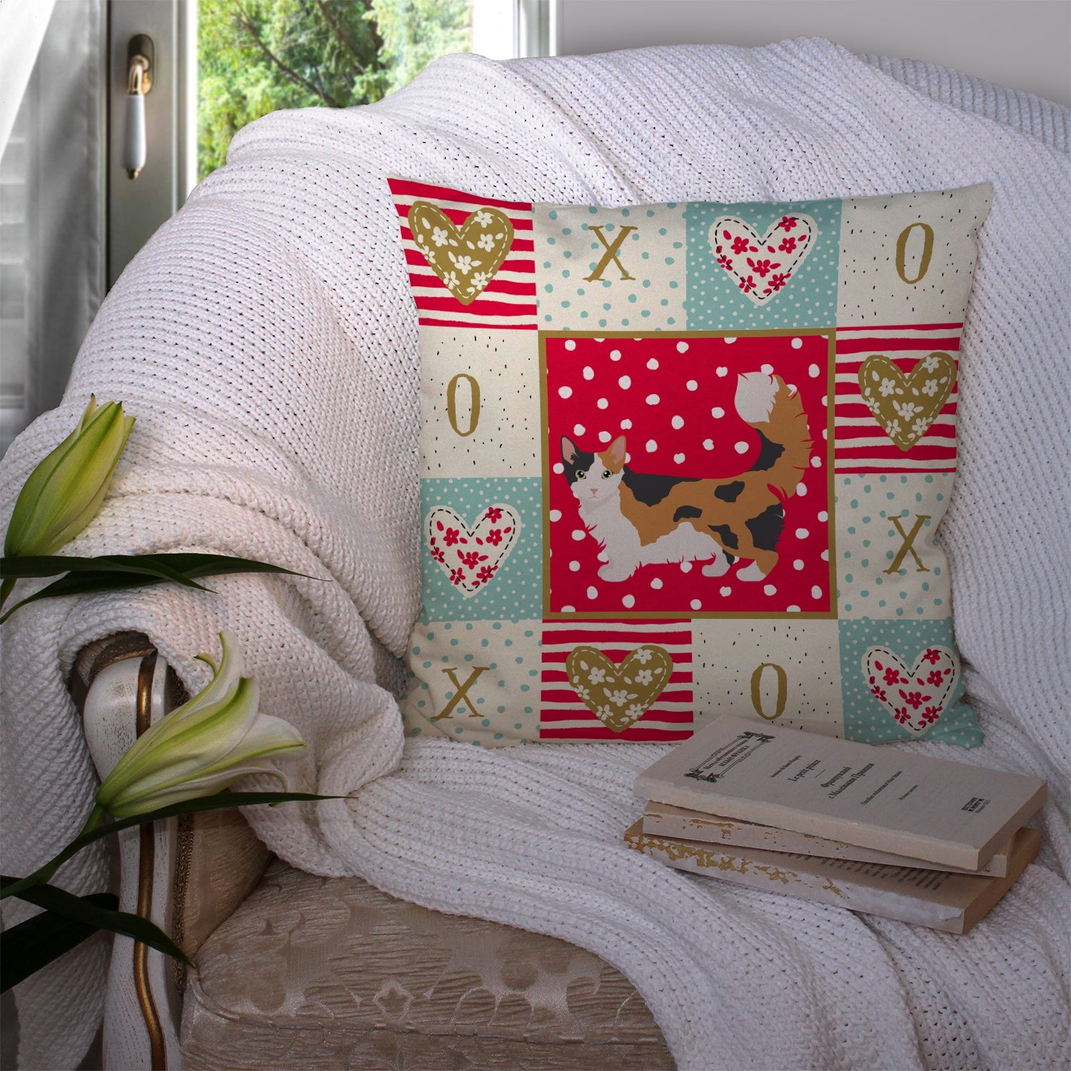 Skookum Cat Love Decorative Throw Pillow 14x14 Indoor Outdoor Accent Cushion, Fabric Cover with Insert for Sofa, Bed, Porch & Living Room