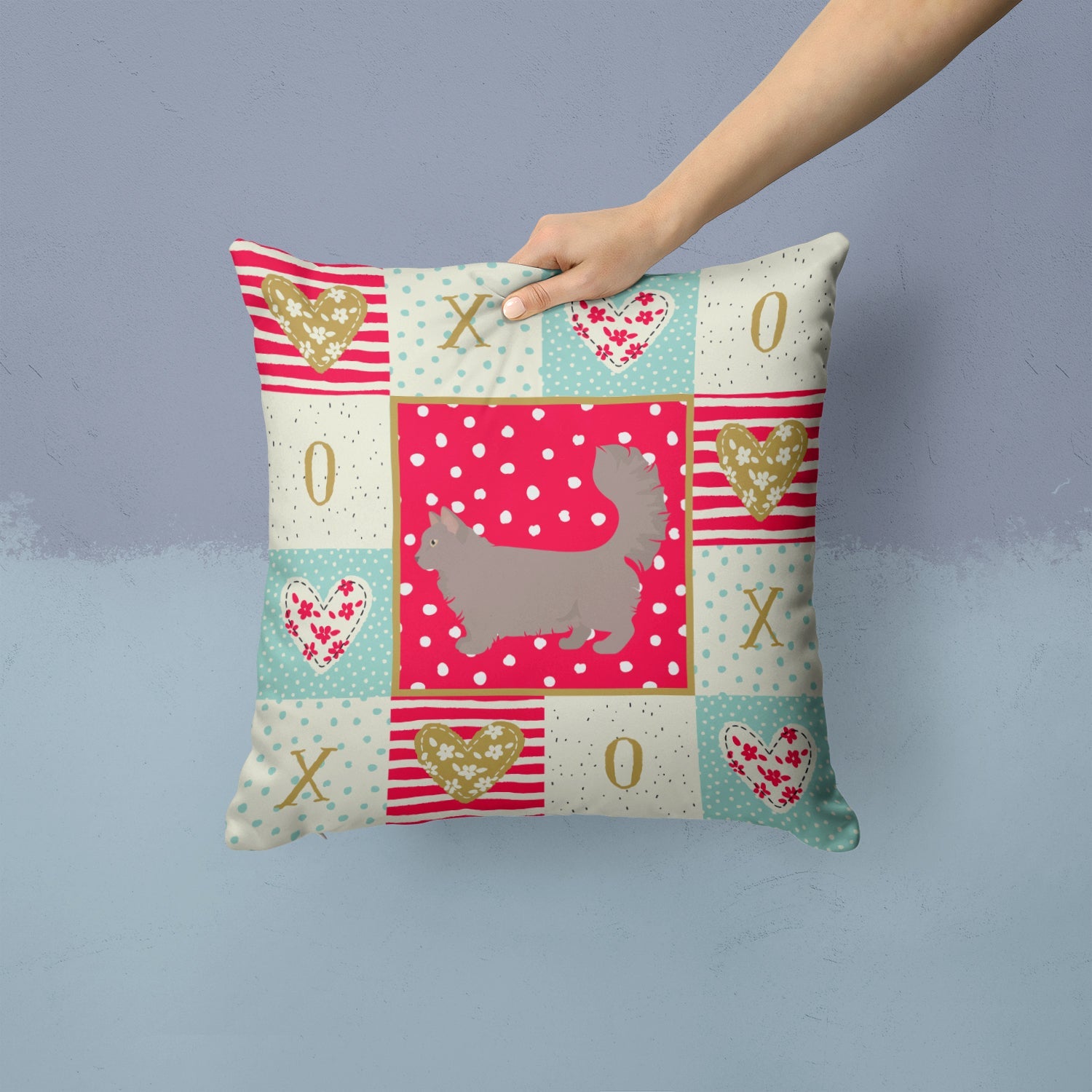 Skookum #2 Cat Love Decorative Throw Pillow 14x14 Indoor Outdoor Accent Cushion, Fabric Cover with Insert for Sofa, Bed, Porch & Living Room