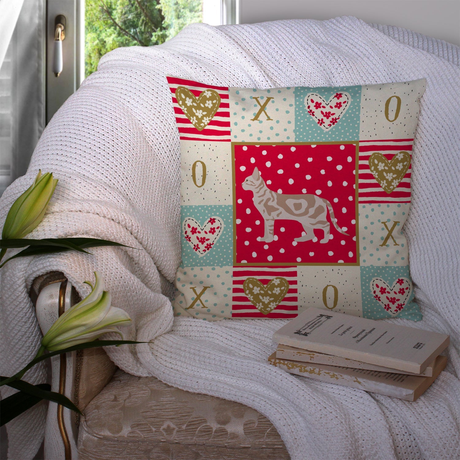 Sokoke #2 Cat Love Decorative Throw Pillow 14x14 Indoor Outdoor Accent Cushion, Fabric Cover with Insert for Sofa, Bed, Porch & Living Room