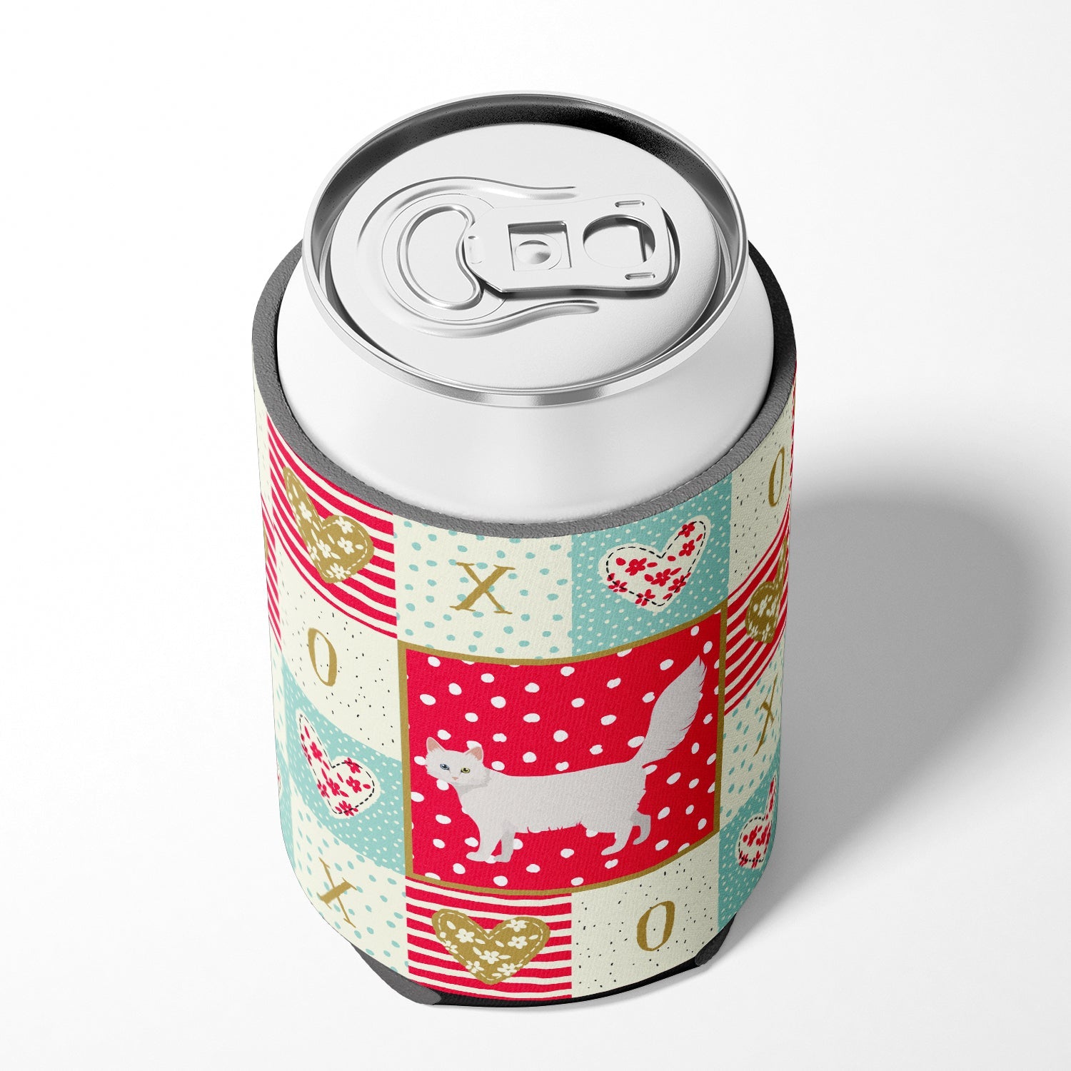 Turkish Angora Cat Love Can or Bottle Hugger Cooler Sleeve for Standard 12 oz Cans, Insulated Foam Beer & Soda Can Hugger Reusable