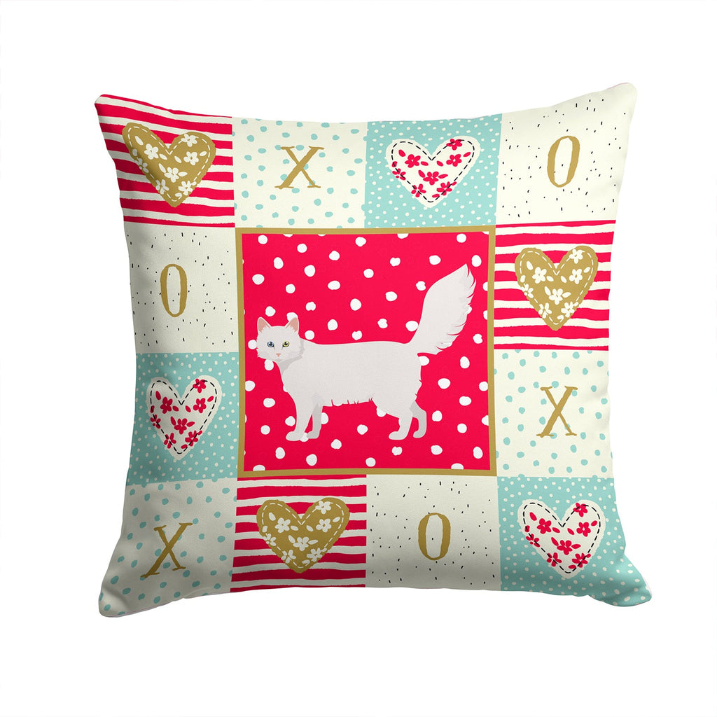 Turkish Angora Cat Love Decorative Throw Pillow 14x14 Indoor Outdoor Accent Cushion, Fabric Cover with Insert for Sofa, Bed, Porch & Living Room