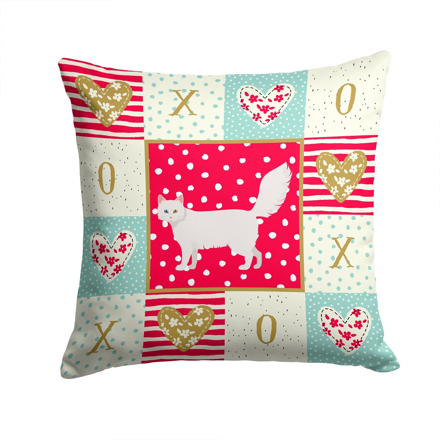Turkish Angora Cat Love Decorative Throw Pillow 14x14 Indoor Outdoor Accent Cushion, Fabric Cover with Insert for Sofa, Bed, Porch & Living Room