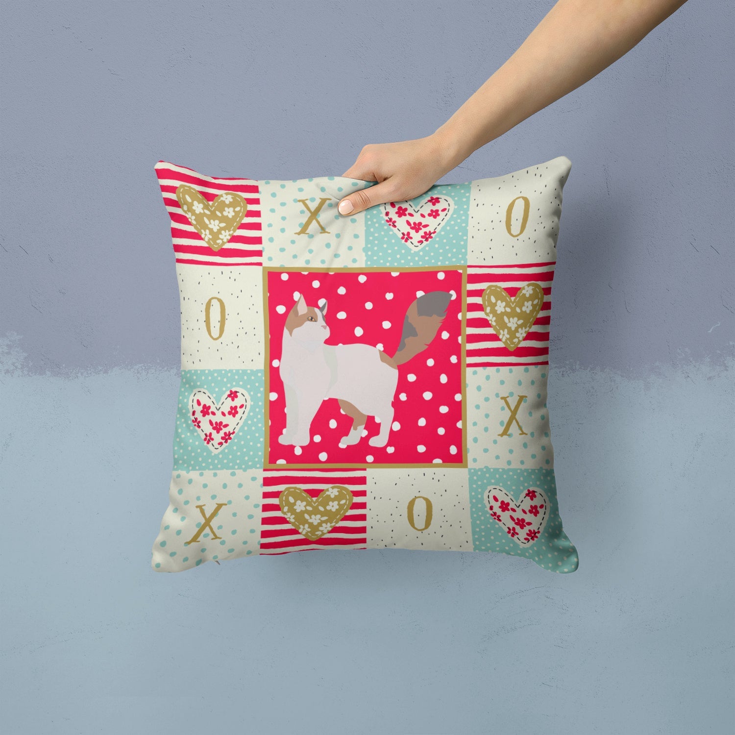 Turkish Van Cat Love Decorative Throw Pillow 14x14 Indoor Outdoor Accent Cushion, Fabric Cover with Insert for Sofa, Bed, Porch & Living Room