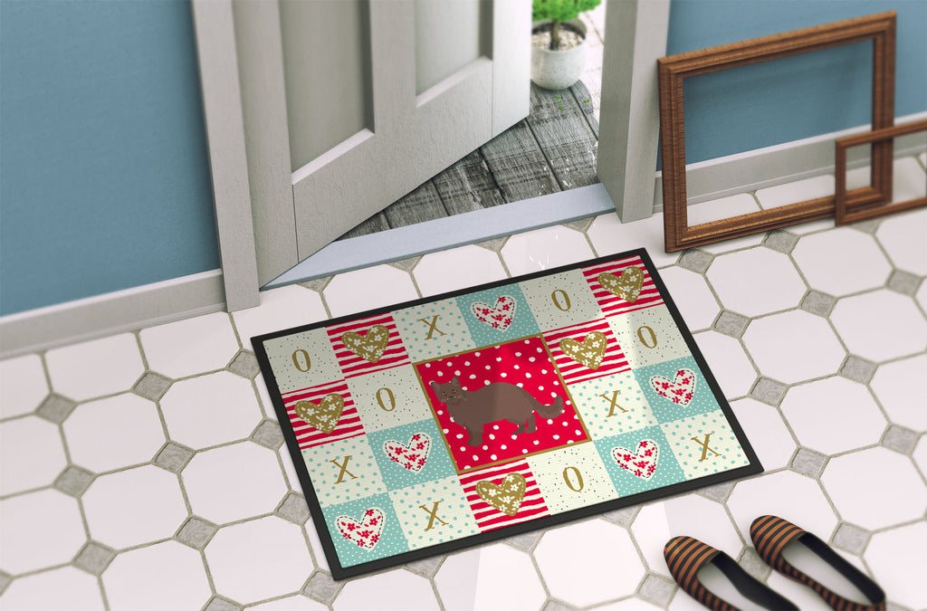 York Chocolate #1 Cat Love Doormat Indoor Outdoor 18H X 27W Front Door Mat Rugs for Entryway, Non Slip Washable