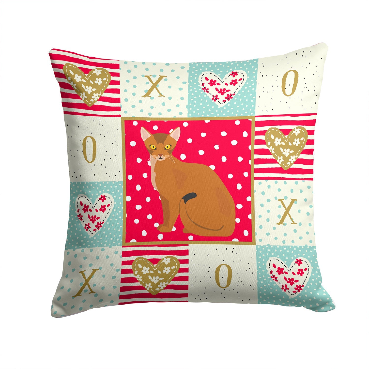 Abyssinian Cat Love Decorative Throw Pillow 14x14 Indoor Outdoor Accent Cushion, Fabric Cover with Insert for Sofa, Bed, Porch & Living Room