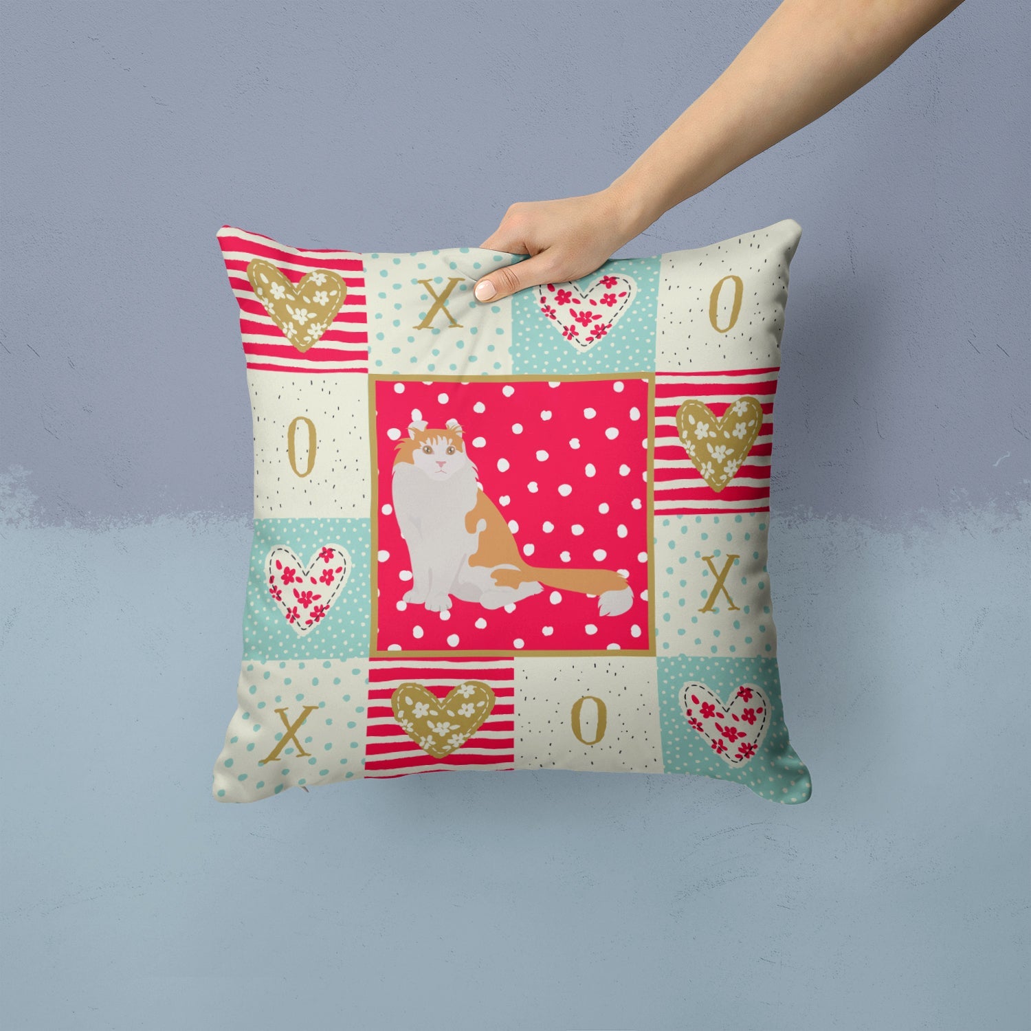 American Curl Cat Love Decorative Throw Pillow 14x14 Indoor Outdoor Accent Cushion, Fabric Cover with Insert for Sofa, Bed, Porch & Living Room