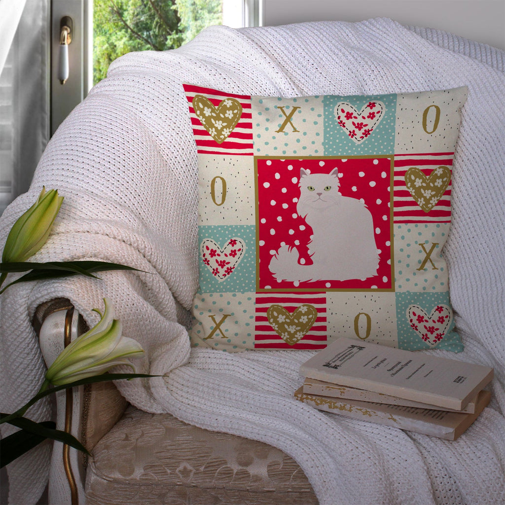 Asian Semi Longhaired Cat Love Decorative Throw Pillow 14x14 Indoor Outdoor Accent Cushion, Fabric Cover with Insert for Sofa, Bed, Porch & Living Room