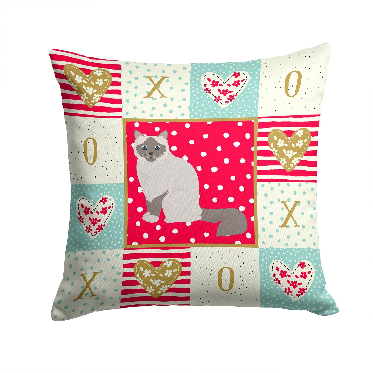 Birman Cat Love Decorative Throw Pillow 14x14 Indoor Outdoor Accent Cushion, Fabric Cover with Insert for Sofa, Bed, Porch & Living Room