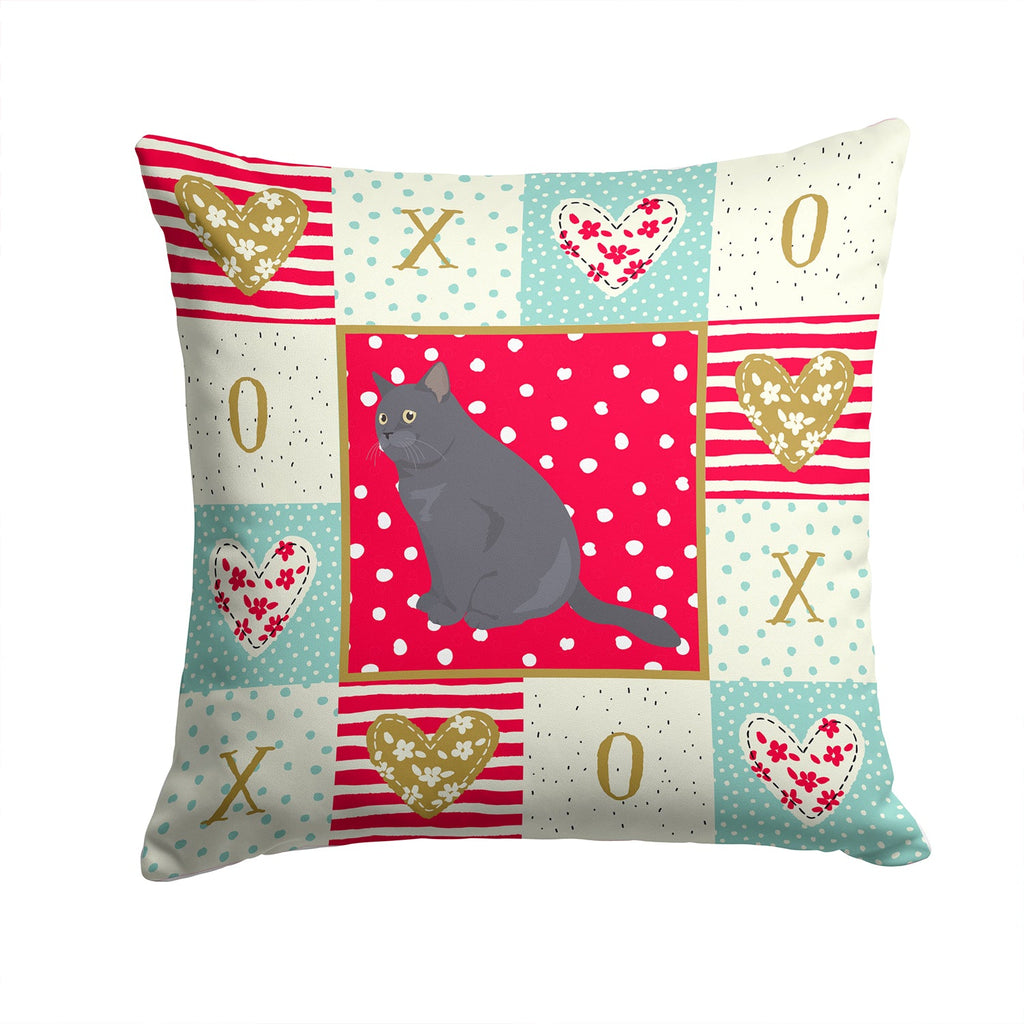 British Shorthair Cat Love Decorative Throw Pillow 14x14 Indoor Outdoor Accent Cushion, Fabric Cover with Insert for Sofa, Bed, Porch & Living Room