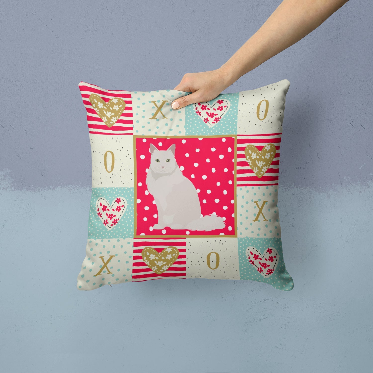 Chantilly Tiffany Cat Love Decorative Throw Pillow 14x14 Indoor Outdoor Accent Cushion, Fabric Cover with Insert for Sofa, Bed, Porch & Living Room