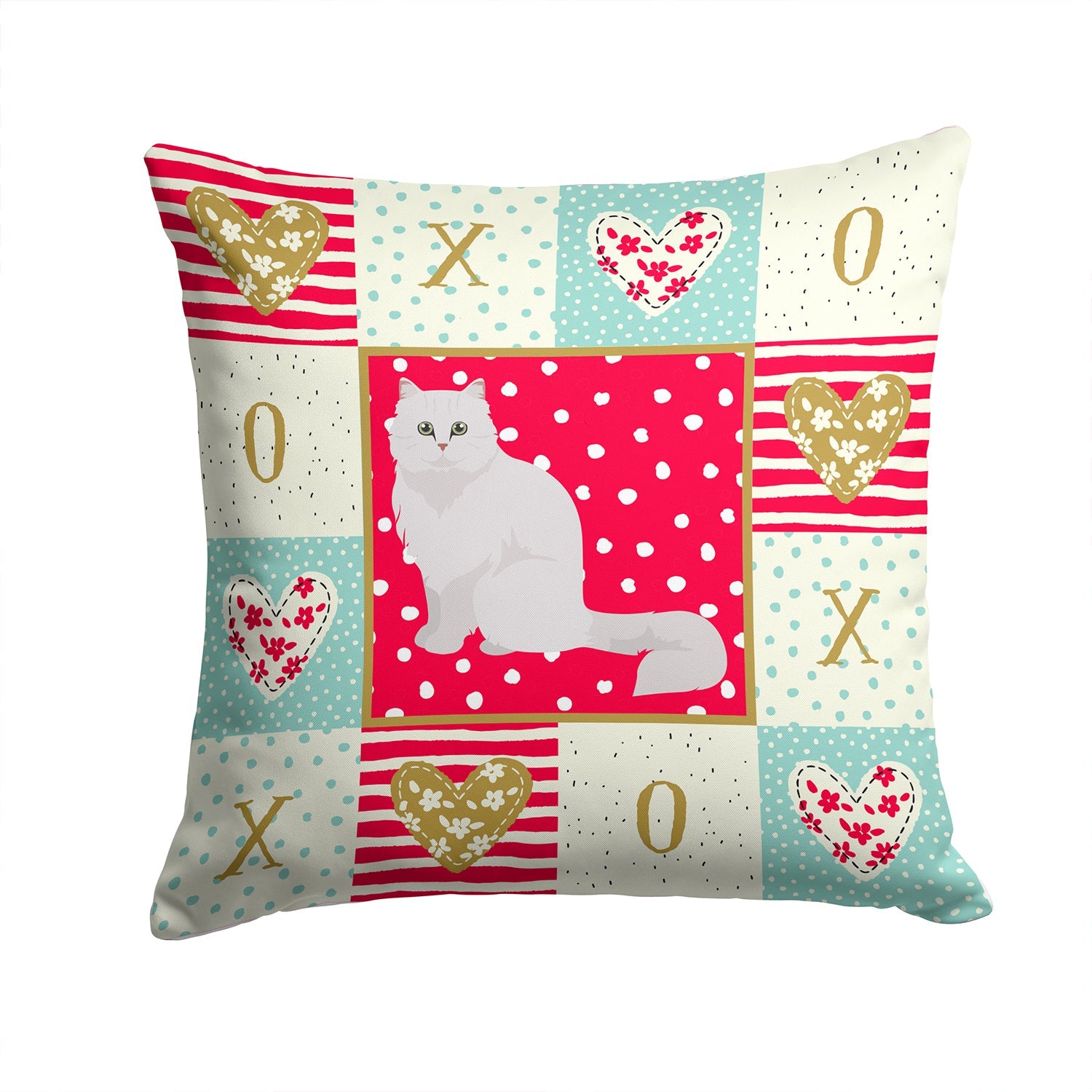 Chinchilla Persian Longhair Cat Love Decorative Throw Pillow 14x14 Indoor Outdoor Accent Cushion, Fabric Cover with Insert for Sofa, Bed, Porch & Living Room