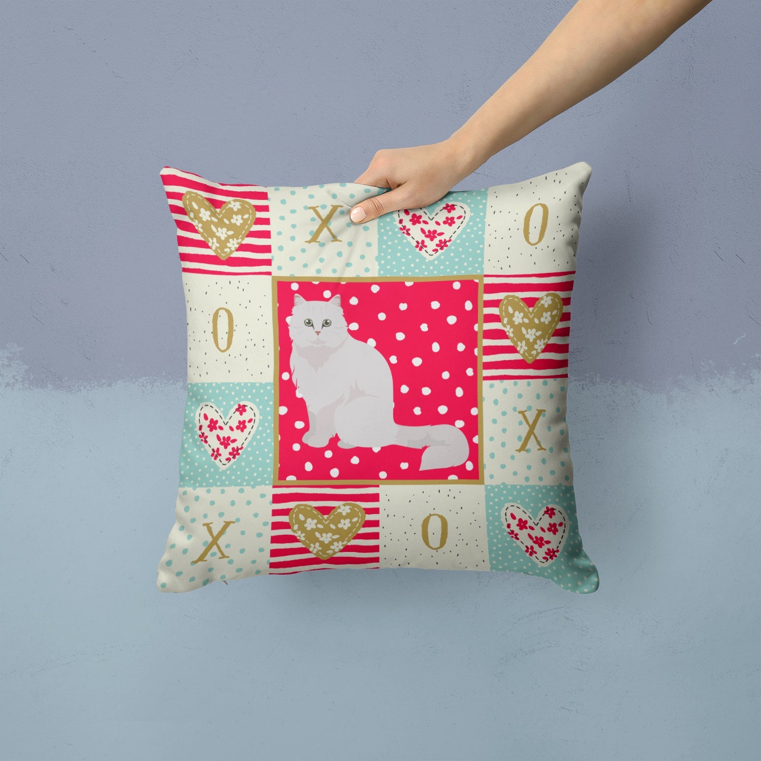 Chinchilla Persian Longhair Cat Love Decorative Throw Pillow 14x14 Indoor Outdoor Accent Cushion, Fabric Cover with Insert for Sofa, Bed, Porch & Living Room