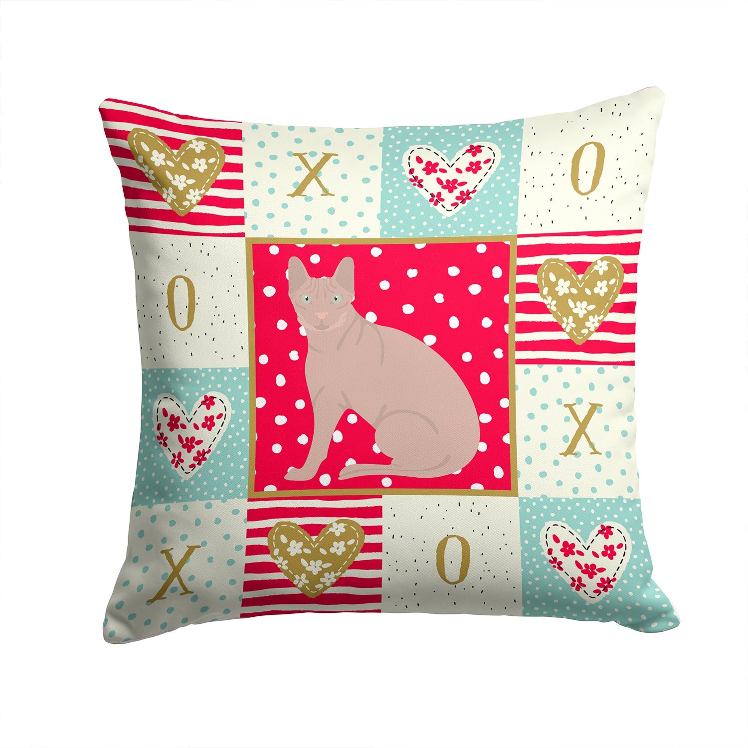 Don Sphynx Cat Love Decorative Throw Pillow 14x14 Indoor Outdoor Accent Cushion, Fabric Cover with Insert for Sofa, Bed, Porch & Living Room