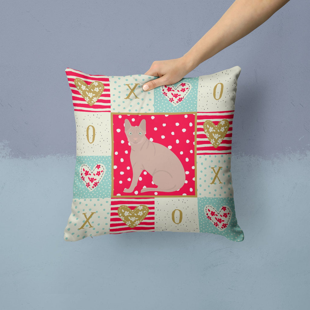 Don Sphynx Cat Love Decorative Throw Pillow 14x14 Indoor Outdoor Accent Cushion, Fabric Cover with Insert for Sofa, Bed, Porch & Living Room