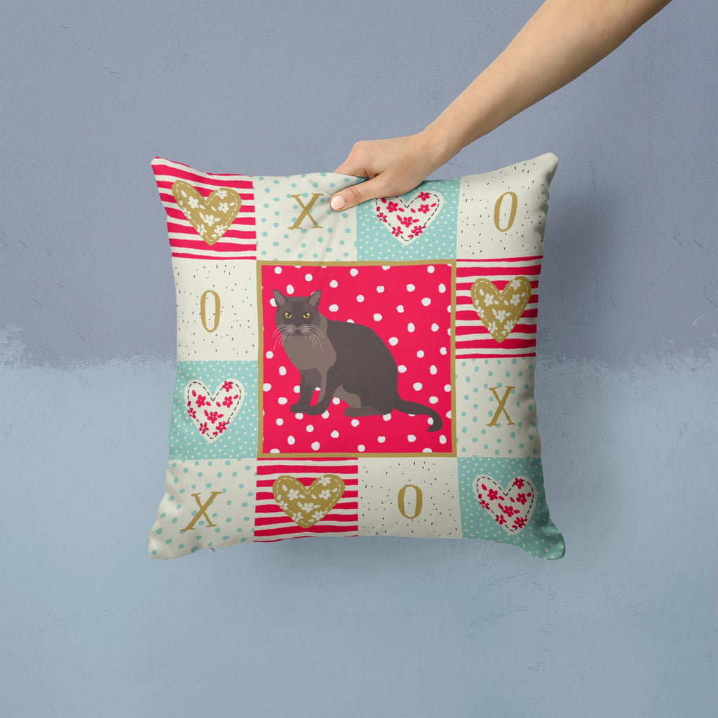 European Burmese Cat Love Decorative Throw Pillow 14x14 Indoor Outdoor Accent Cushion, Fabric Cover with Insert for Sofa, Bed, Porch & Living Room