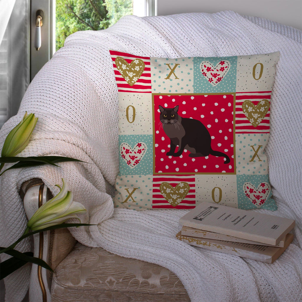 European Burmese Cat Love Decorative Throw Pillow 14x14 Indoor Outdoor Accent Cushion, Fabric Cover with Insert for Sofa, Bed, Porch & Living Room