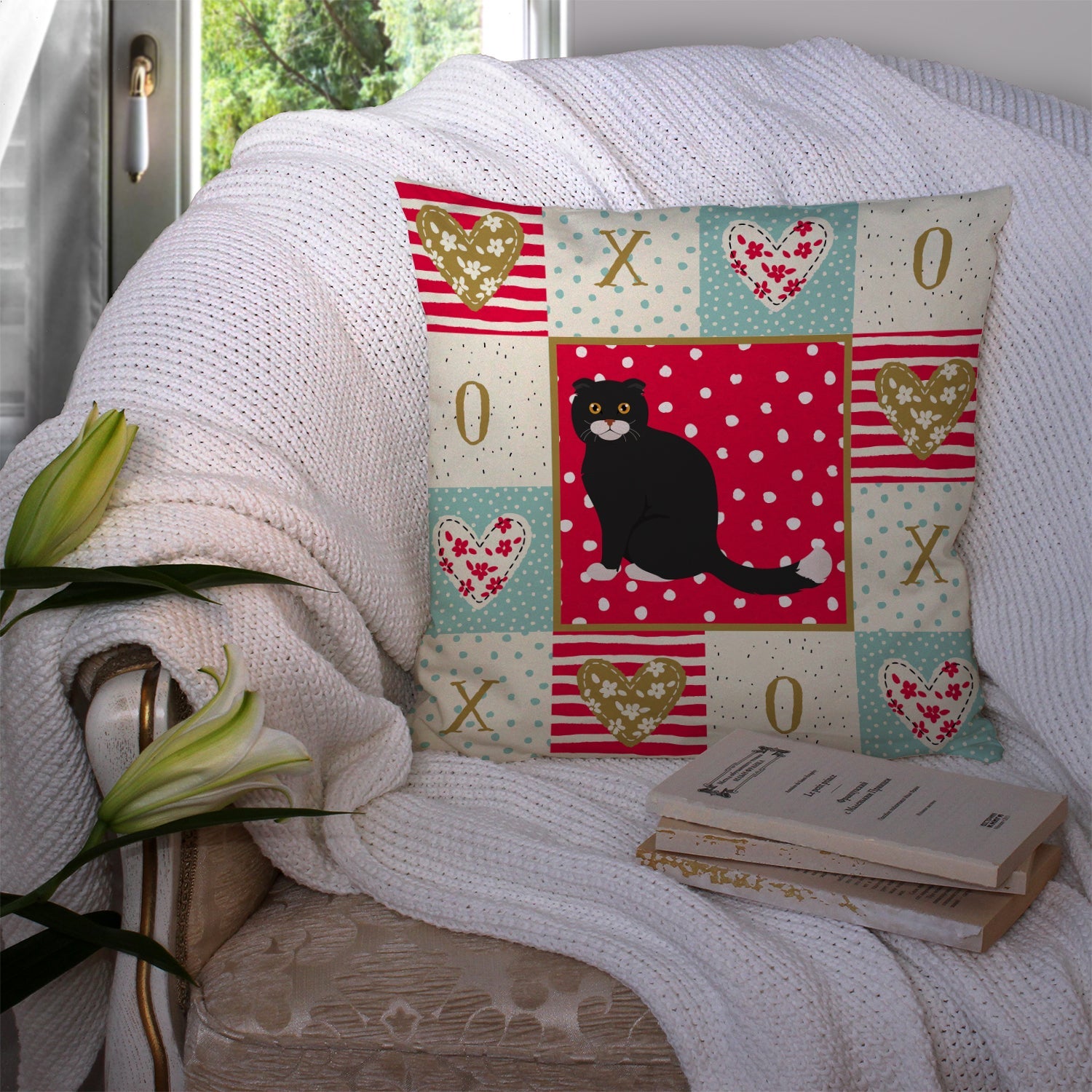 Foldex Exotic Fold #2 Cat Love Decorative Throw Pillow 14x14 Indoor Outdoor Accent Cushion, Fabric Cover with Insert for Sofa, Bed, Porch & Living Room