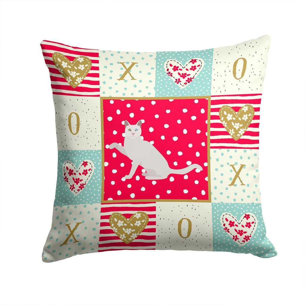 Khao Manee Cat Love Decorative Throw Pillow 14x14 Indoor Outdoor Accent Cushion, Fabric Cover with Insert for Sofa, Bed, Porch & Living Room