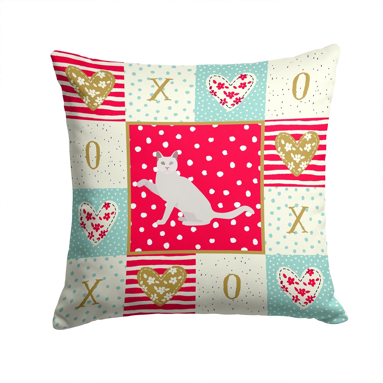 Khao Manee Cat Love Decorative Throw Pillow 14x14 Indoor Outdoor Accent Cushion, Fabric Cover with Insert for Sofa, Bed, Porch & Living Room