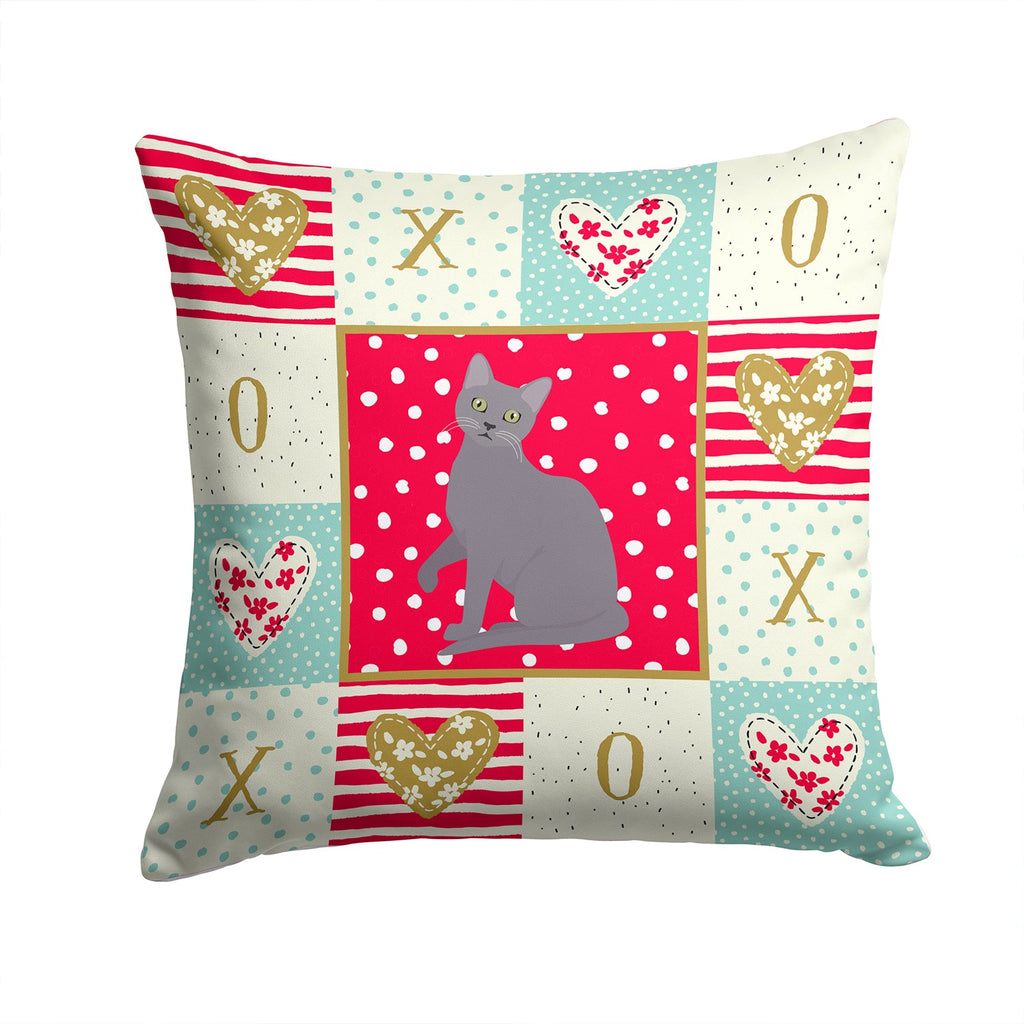 Korat Cat Love Decorative Throw Pillow 14x14 Indoor Outdoor Accent Cushion, Fabric Cover with Insert for Sofa, Bed, Porch & Living Room